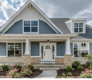 a house with a blue sky and clouds